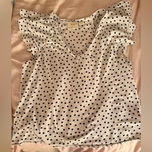 Maeve for Anthropologie Polka Dot T-Shirt with Flutter Sleeves - XL